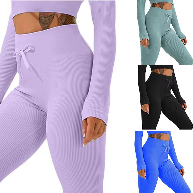 Ribbed Yoga Leggings Sports Tights Woman Seamless Yoga Pants Tummy Control Gym Fitness Legging Push up Workout Legins Female