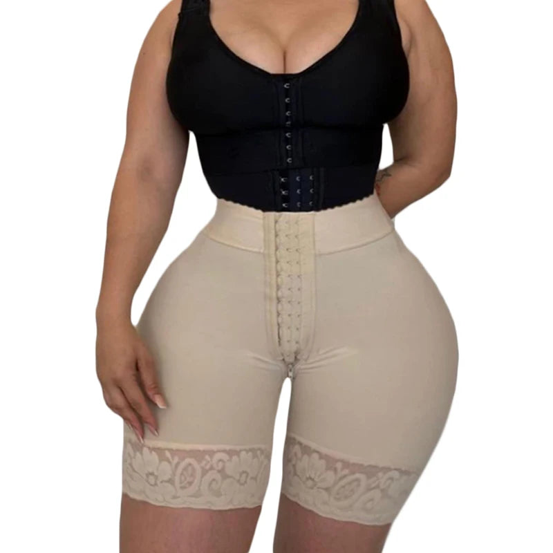 Women Butt Lifter Faja Colombian Shaperwear Panties Front Closure Hook-Eye with Crotch Zipper High Compressionshapewear Shorts