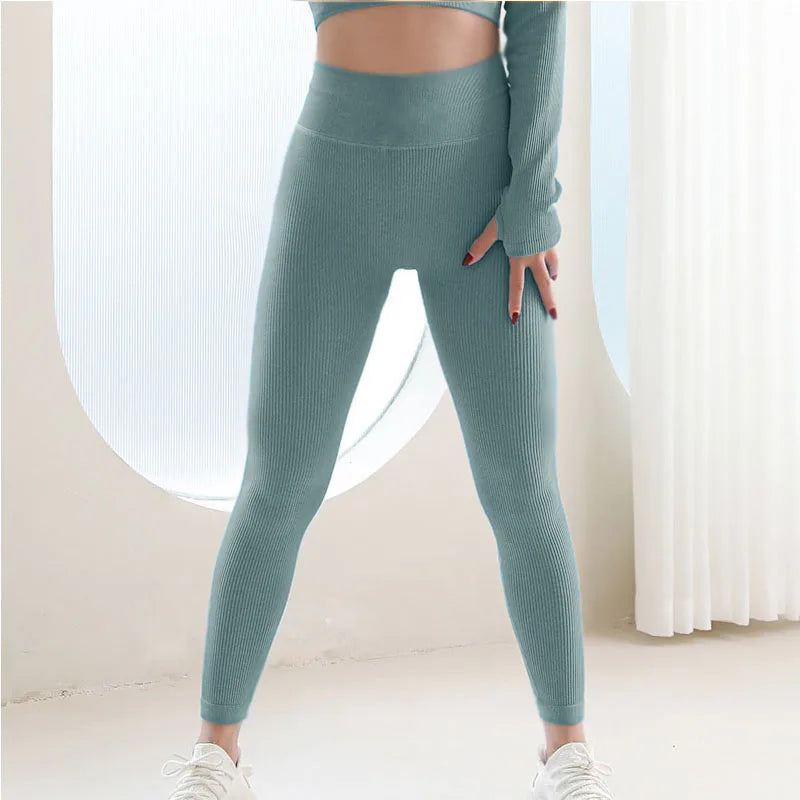 Ribbed Yoga Leggings Sports Tights Woman Seamless Yoga Pants Tummy Control Gym Fitness Legging Push up Workout Legins Female
