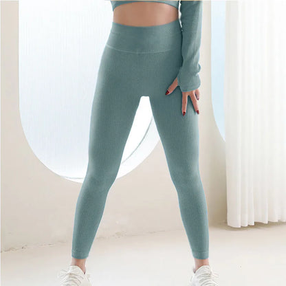 Ribbed Yoga Leggings Sports Tights Woman Seamless Yoga Pants Tummy Control Gym Fitness Legging Push up Workout Legins Female